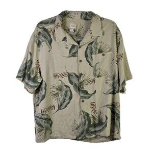 Saddlebred Men’s Tan XXL Silk Hawaiian Floral  Short Sleeves Button Down Shirt